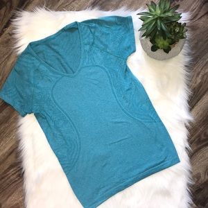 Lululemon Run Swiftly V-Neck T-Shirt Size 12 Teal